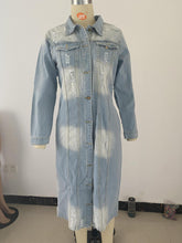 Load image into Gallery viewer, Ripped denim jacket denim long trench coat (AY1287)