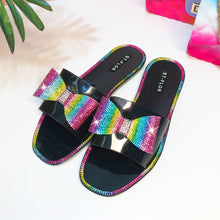 Load image into Gallery viewer, Fashion rhinestone colorful bow crystal flat slippers( HPSD223)