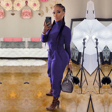 Load image into Gallery viewer, Solid color high collar casual two-piece suit(AY1422)