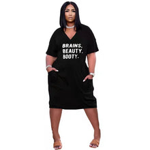 Load image into Gallery viewer, New letter printing loose V-neck dress AY1344