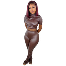 Load image into Gallery viewer, Fashion skinny stretch PU leather pants two-piece set(AY1764)