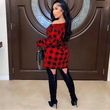 Load image into Gallery viewer, Plaid stitching sleeves tie shirt dress(AY1493)