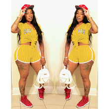 Load image into Gallery viewer, Striped Letter Baseball Jersey Two Piece Set(AY1850)