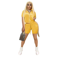 Load image into Gallery viewer, Fashion Velvet Short Sleeve Shorts Two Sets(AY1815)