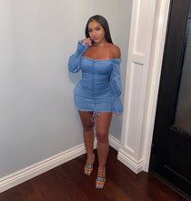 Load image into Gallery viewer, Sexy Off Shoulder Flare Sleeve Denim Dress(AY1835)