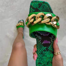 Load image into Gallery viewer, Snake print metal chain slippers