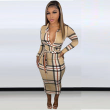 Load image into Gallery viewer, Fashion Plaid Print V Neck Dress AY1699