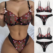 Load image into Gallery viewer, Sexy mesh heart-shaped underwear two-piece suit(AY1608)