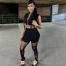 Load image into Gallery viewer, Fashion Sleeveless zipper jacket Shorts Set AY1920