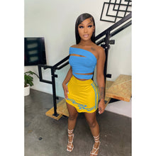 Load image into Gallery viewer, Sexy Contrast Color One Shoulder Top Skirt Suit(AY1826)