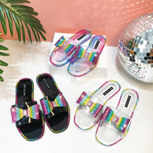 Load image into Gallery viewer, Fashion rhinestone colorful bow crystal flat slippers( HPSD223)