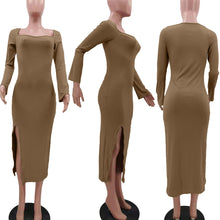 Load image into Gallery viewer, Fashion Solid Color Slit Slim Dress(AY1715)