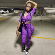 Load image into Gallery viewer, Female printed plaid casual shirt suit(AY1254)