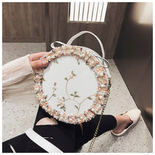 Load image into Gallery viewer, Lace flower chain shoulder small round bag AB2030