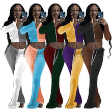 Load image into Gallery viewer, Contrast color long-sleeved jacket flared pants suit(AY1289