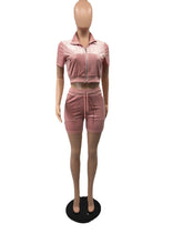 Load image into Gallery viewer, Fashion Velvet Short Sleeve Shorts Two Sets(AY1815)
