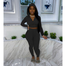 Load image into Gallery viewer, Autumn new solid color hooded zipper leisure two-piece suit(AY1249)