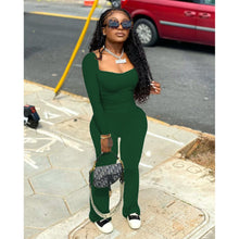 Load image into Gallery viewer, Sexy deep v long sleeve flared trousers two-piece suit(AY1255)