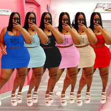 Load image into Gallery viewer, Plus size letter print casual skirt suit AY1140