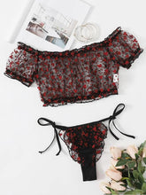 Load image into Gallery viewer, Sexy red plum lace open bikini two-piece set AY1610