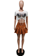 Load image into Gallery viewer, Fashion Print T-Shirt Pleated Leather Skirt Two Piece Set(AY1781)