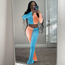 Load image into Gallery viewer, Contrast color long-sleeved jacket flared pants suit(AY1289