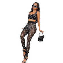 Load image into Gallery viewer, Fashion mesh print vest trousers two piece set(AY1737)