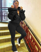 Load image into Gallery viewer, Solid color puff sleeve open back hooded suit(AY1391)