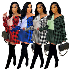 Load image into Gallery viewer, Plaid stitching sleeves tie shirt dress(AY1493)