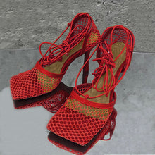 Load image into Gallery viewer, Fashionable mesh square toe strap high heels(HPSD149)