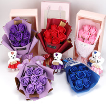 Load image into Gallery viewer, Valentine's Day 7 soap flower rose bouquet bear gift box(AE4086)