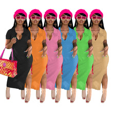 Load image into Gallery viewer, Sexy solid color pit strip long dress(AY1819)