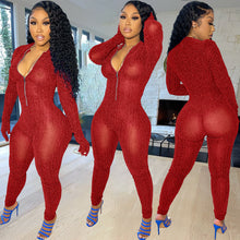 Load image into Gallery viewer, Solid color mesh long sleeve jumpsuit(AY1587)