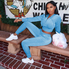 Load image into Gallery viewer, Fashion velvet hooded jacket and trousers two-piece