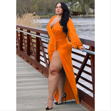 Load image into Gallery viewer, Tie pleated high split solid color dress(AY1556)