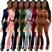 Load image into Gallery viewer, Fashion ribbed color-block flared pants suit(AY1309)