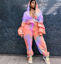 Load image into Gallery viewer, Tie-dye printed hooded sports two-piece suit(AY1306)