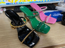 Load image into Gallery viewer, Fashion one word rhinestone square toe stiletto sandals(HPSD186)