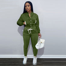 Load image into Gallery viewer, Solid color jacket plus fleece sweater suit(AY1518)