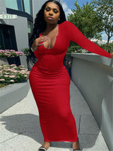 Load image into Gallery viewer, Deep V-neck Slim Sexy Long Sleeve Long Dress(AY1257)