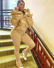 Load image into Gallery viewer, Solid color puff sleeve open back hooded suit(AY1391)