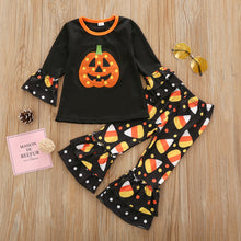 Load image into Gallery viewer, Halloween pumpkin girls long-sleeved trouser suit(AY1403)
