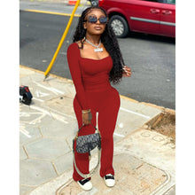Load image into Gallery viewer, Sexy deep v long sleeve flared trousers two-piece suit(AY1255)