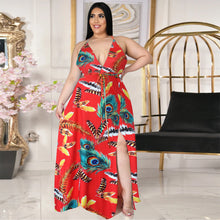 Load image into Gallery viewer, Deep V open back split gradient dress AY1136