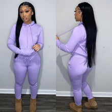 Load image into Gallery viewer, Plus velvet drawstring hooded two-piece suit(AY1467)