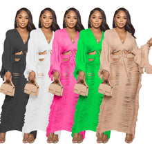 Load image into Gallery viewer, Fashion knitted hollow out long sleeved skirt set（AY2991
