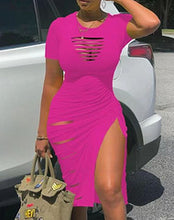 Load image into Gallery viewer, Sexy ripped slit drawstring dress AY3407
