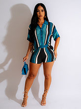 Load image into Gallery viewer, Perspective contrasting collar knit shorts set AY3485
