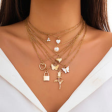 Load image into Gallery viewer, Butterfly tassel pendant with stacked necklace set AE4146
