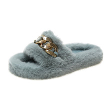 Load image into Gallery viewer, Hot selling thick-soled round head hairy chain slippers
